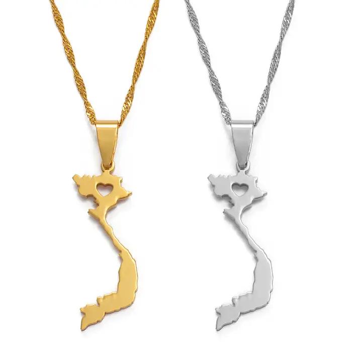Anniyo Vietnam pendentif collier pour femmes/hommes couleur or bijoux carte