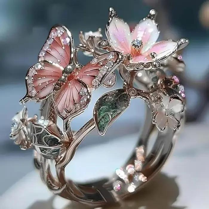 Bagues esthétiques en forme de fleur et de papillon pour femmes
