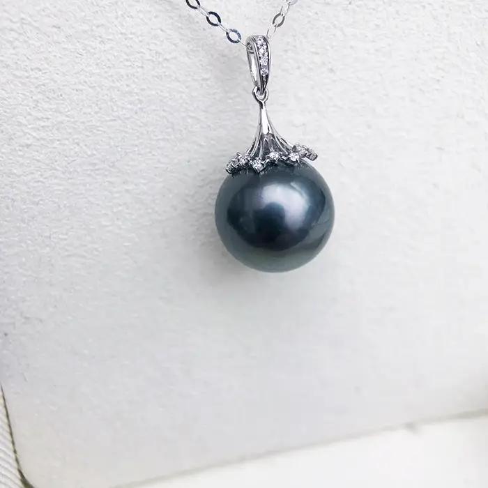 Véritable pendentif en perle de tahiti noire naturelle pour femmes