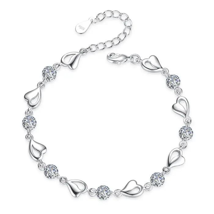 Vehong-Bracelet d'amour en argent regardé S925 avec cristal pour femme