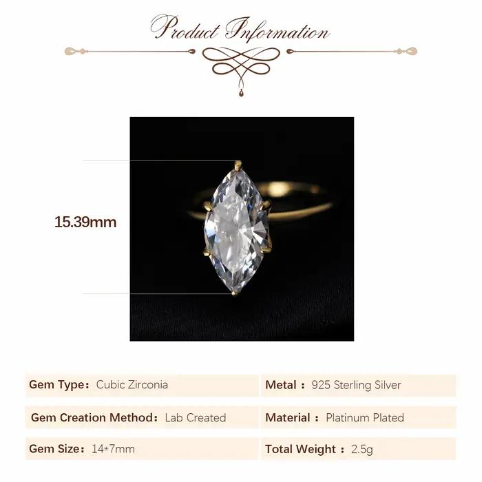 Bague de fiançailles solitaire Potiy Vintage 9ct 5A en zircone cubique de forme marquise pour femme