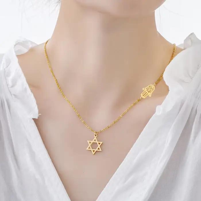 Collier personnalisé étoile de David Hamsa en acier inoxydable pour femmes et hommes, bijoux religieux, cadeaux pour occasions spéciales