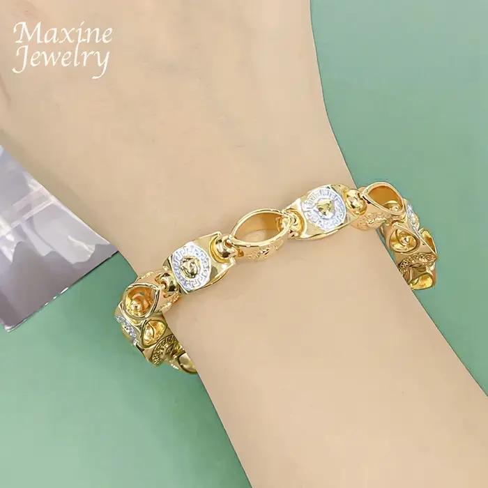 Déclaration longue chaîne dorée plaqué or 18 carats Hip Hop collier Bracelet ensemble de bijoux pour homme
