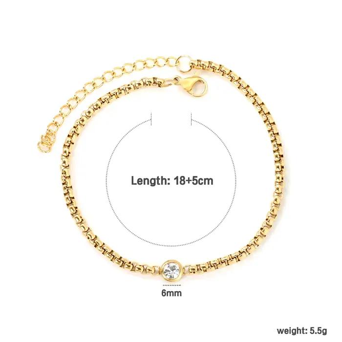 Ensemble de bracelet et collier en acier inoxydable rond à cristaux simples