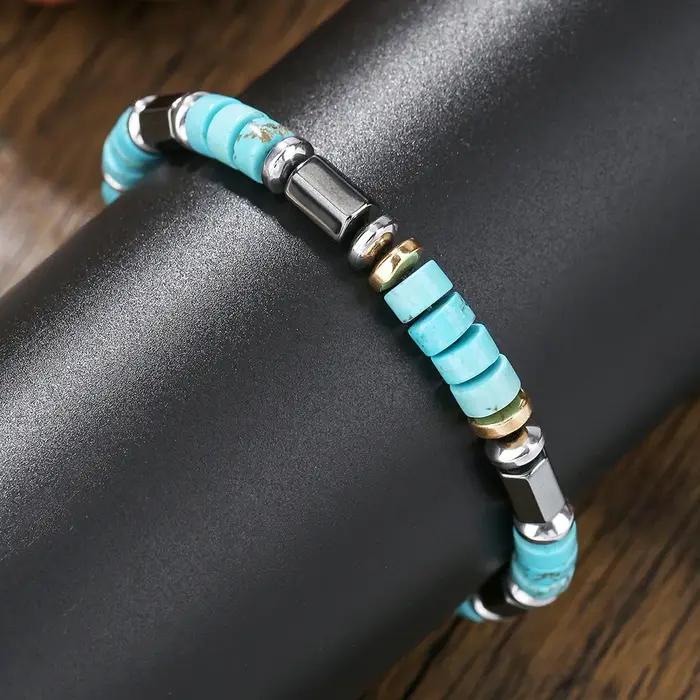 Bracelet de perles en pierre noire turquoise à la mode