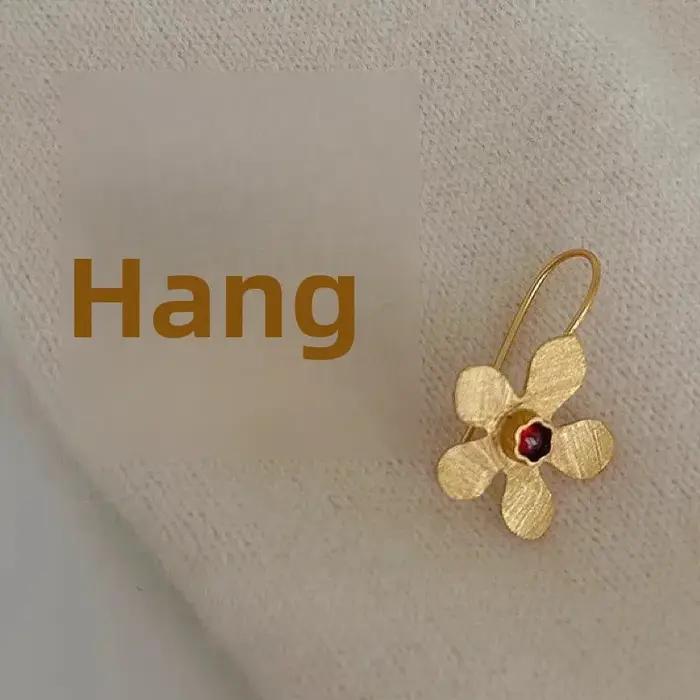 Boucles d'oreilles à fleurs d'agate rouge pour femmes d'âge moyen, Style rétro espagnol, pendantes, accessoires de bijoux de luxe