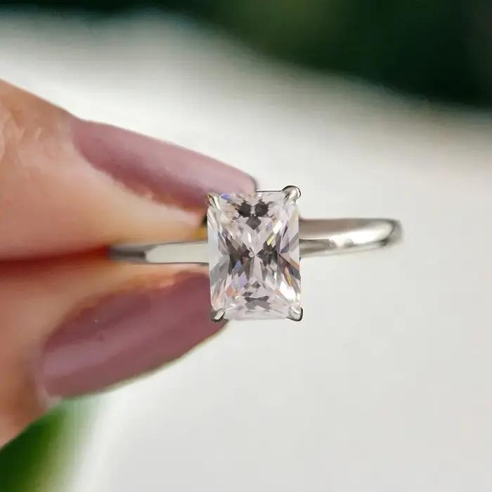 Bague rectangulaire en argent Sterling 925 pour femmes, 1-5CT, Zircon, magnifique, brillant, fiançai