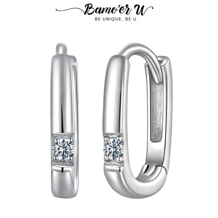 Bamoer U Moissanite ovale boucles d'oreilles géométrie oreille pince D couleur VVS1 EX 925 en argent Sterling Original luxe bijoux mère cadeau