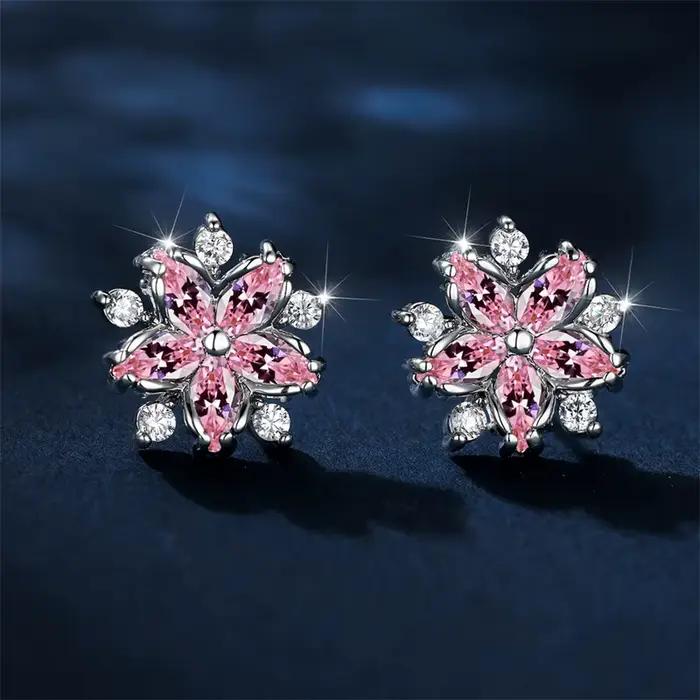 Boucles d'Oreilles en Pierre Rose et Argent Sterling Bijoux de Luxe pour Occasions Spéciales Femme