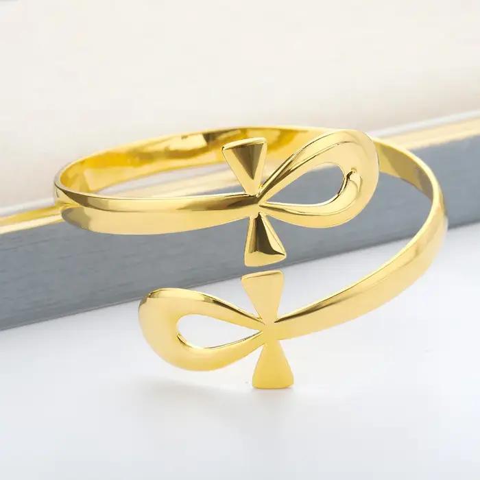 Bracelet égyptien Double cercle Ankh croix Bracelets pour femmes hommes Vintage en acier inoxydable clé de vie