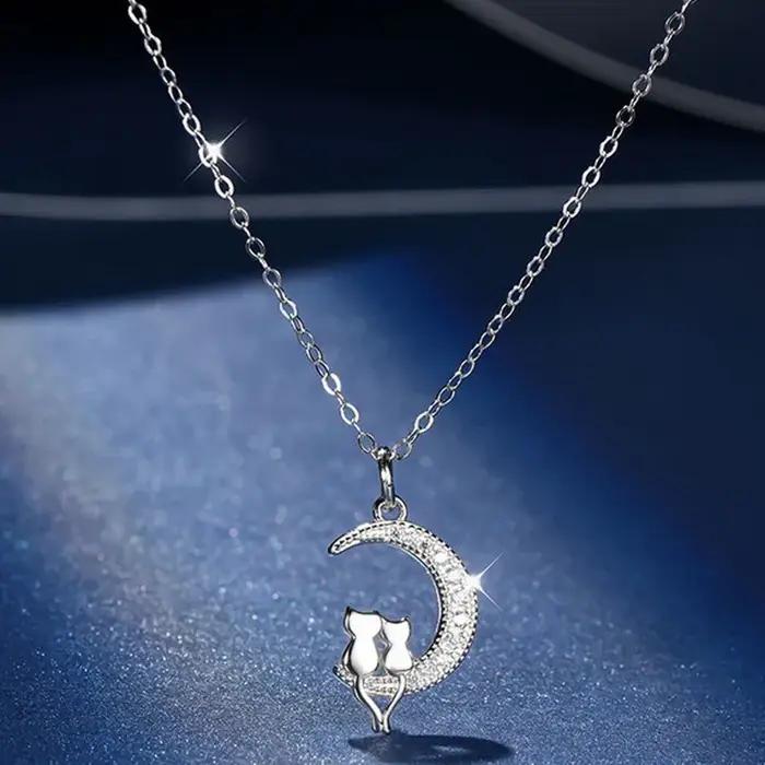 Collier pendentif lune chat noir vintage mignon pour femmes et adolescentes