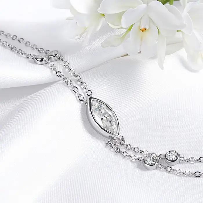 Smyoue Marquise coupe bulles Moissanite Bracelets pour femme réglable 14-19 cm laboratoire cultivé chaîne de diamant pur S925 bijoux en argent