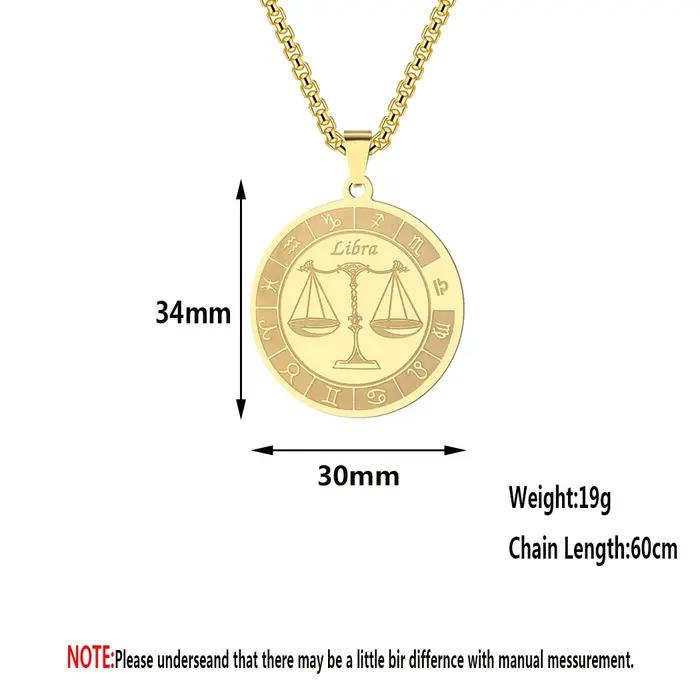 Collier signe du zodiaque en acier inoxydable unisexe pendentif constellation balance bijou cadeau femme homme occassions spéciales