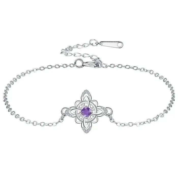 Bracelet noeud de sorcière en argent thaïlandais avec amulette de Protection en zircone cubique viol