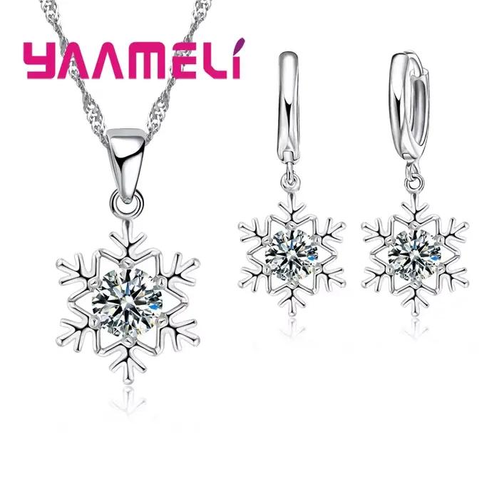 Ensemble de bijoux en argent regardé 925 pour femme, flocon de neige qualifié, collier pendentif en