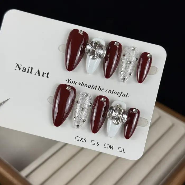 10 pièces de style rétro de luxe haut de gamme, diamants ronds tridimensionnels peints à la main, œil de chat brillant et petits diamants faits à la main