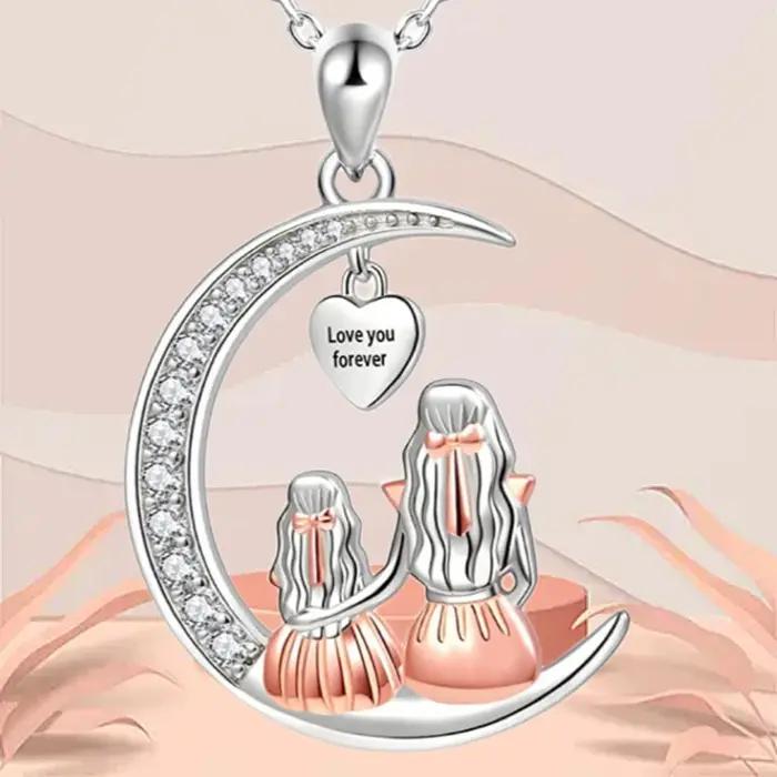 Maman fille lune pendentif collier t'aime pour toujours coeur colliers fête des mères bijoux cadeaux