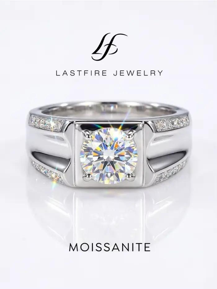 Bagues de mariage solitaires en moissanite brillante 1 carat pour hommes