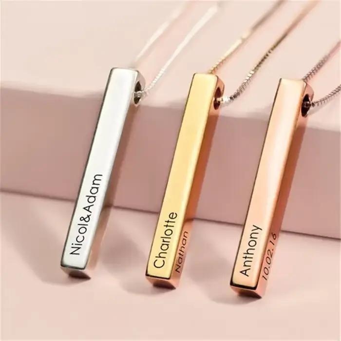 Collier de barre personnalisé en acier inoxydable avec pendentif gravé pour femme pour occasions spéciales comme l'anniversaire