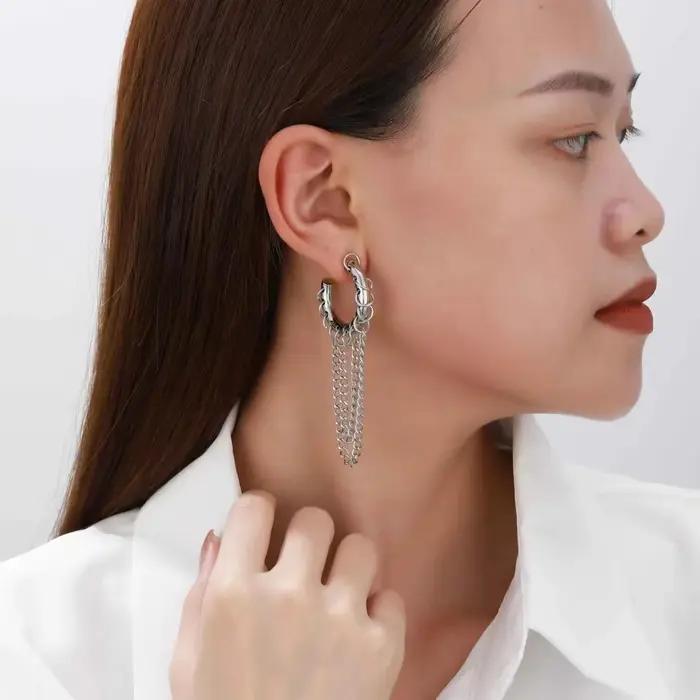 Boucles d'oreilles à longues franges exagérées