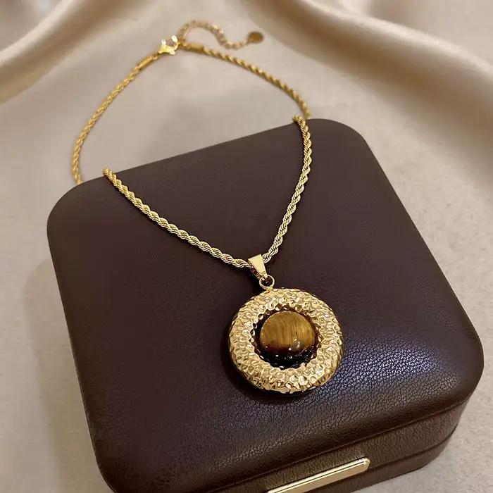 Greatera – collier Chic avec pendentif en pierre naturelle texturée dorée, personnalité Vintage, en acier inoxydable, étanche, bijoux cadeau pour femmes