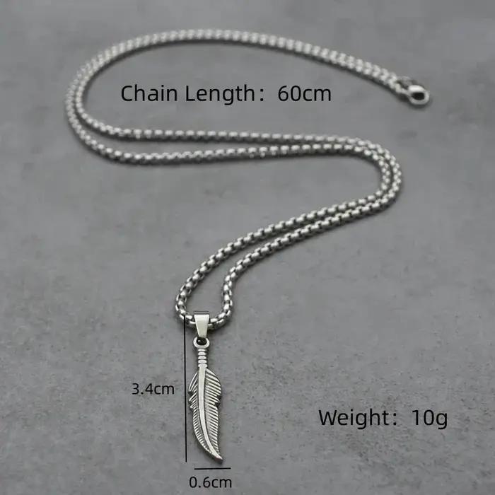 Collier pendentif plume classique en acier inoxydable couleur argent Boho chaîne de maillons bijoux pour femme homme occasions spéciales parties soirees elegance natureliberte