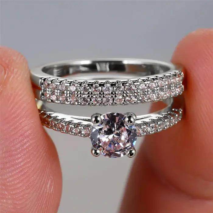 Ensemble de bagues de luxe en pierre de Zircon blanc pour femmes