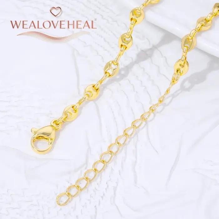 Collier chaîne à maillons en forme de grains de café en laiton plaqué or 18 carats