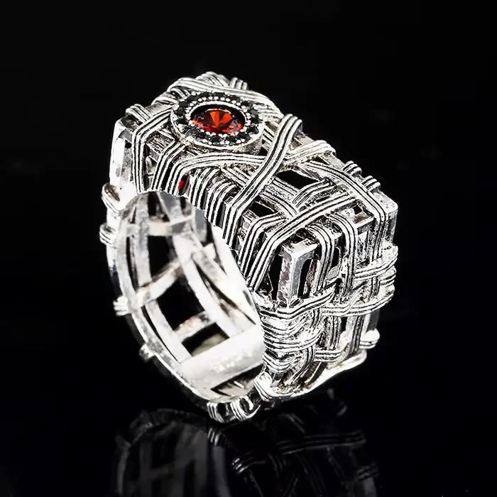 Bague gothique punk pour garçons, bague en argent antique rétro, bague irrégulière creuse, bague dom