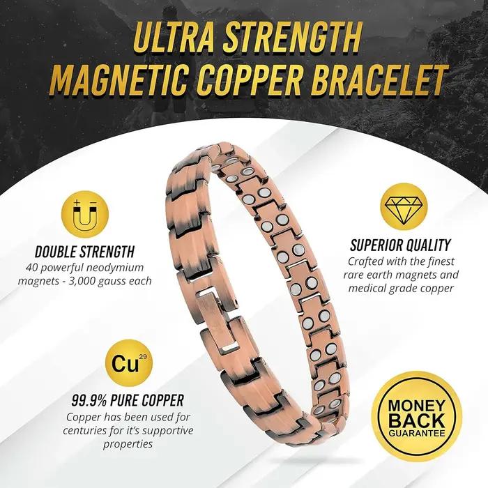 ARADOO 99.99% Bracelet en cuivre pur pour hommes femmes Double rangée thérapie magnétique lien Bracelets bijoux cadeaux