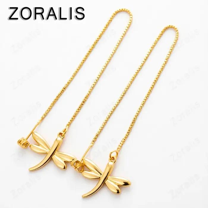 Boucles d'oreilles pendantes libellule en or 18 carats pour femmes