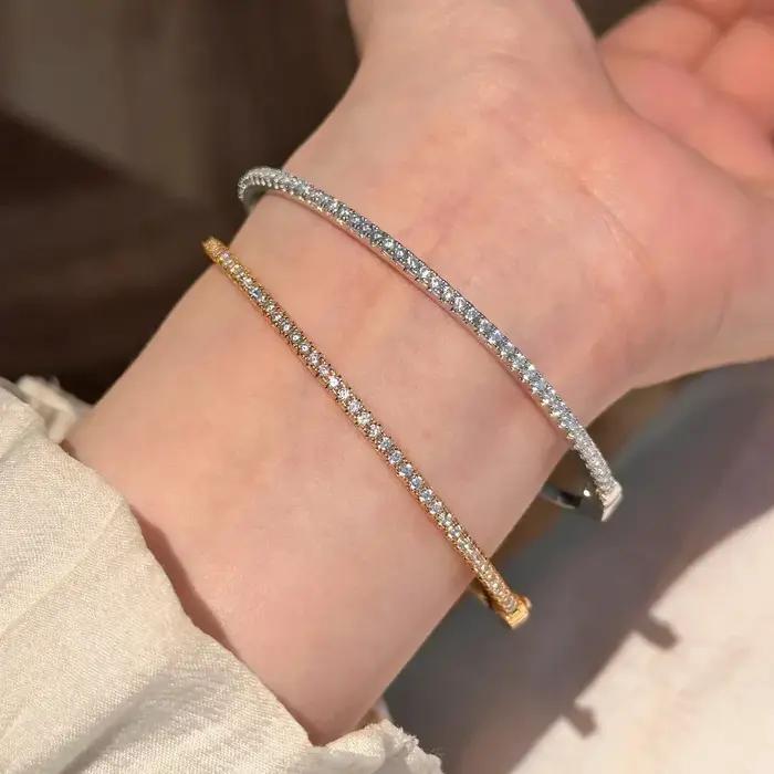 Bracelets Moissanite en diamant éternité pour femmes, bracelet de Tennis plaqué or Rose 18 carats, e