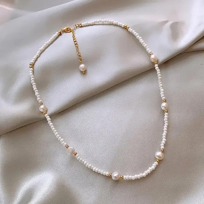 Collier en perles d'eau douce naturelles serties en or 14K pour femmes - Style moderne - Occasions d'engagement et cadeaux exceptionnels