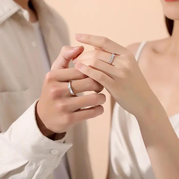 1 paire vers le bonheur chevauchement ouverture Couple anneau cuivre plaqué platine hommes femmes blé forme doigt bijoux livraison directe