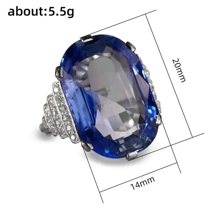 Bague classique en pierre d'ellipse en cristal bleu pour femmes