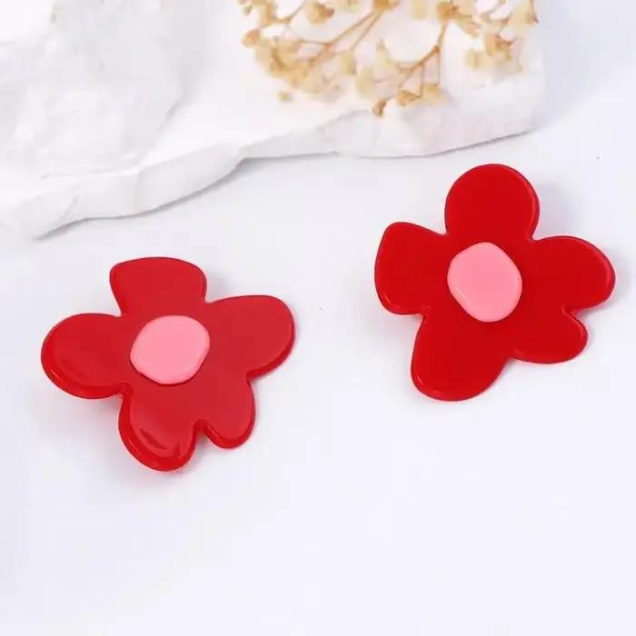 Boucles d'oreilles en plastique rouge avec grandes fleurs tendance pour femmes et filles bijoux minimalistes pour vacances d'été cadeau