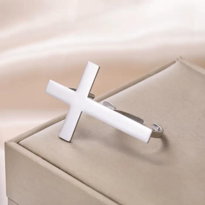 Bague Croix pour Femme et Homme en Acier Inoxydable Réglable, Bague à Deux Doigts, Délicate, Cadeau