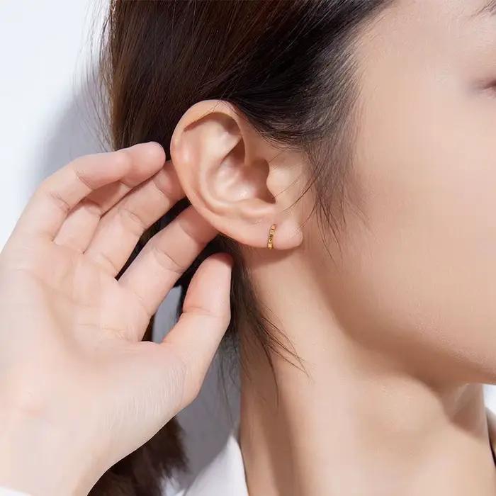 Boucles d'oreilles en or véritable 18 carats pour femmes, Clip de boucle d'oreille AU750 pur, Design de fermoir Simple, bijoux fins, cadeau