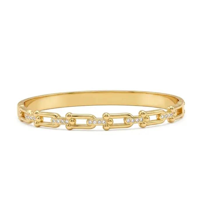 Bracelet à maillons de chaîne de style français, doré avec zircon étincelant, bracelet élégant et tr