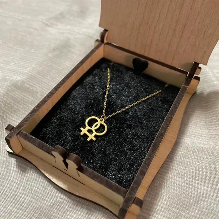 Collier en acier inoxydable double symbole de Vénus pour femmes et filles bijoux de fierté lesbienne ras du cou bijoux engagement polyvalent