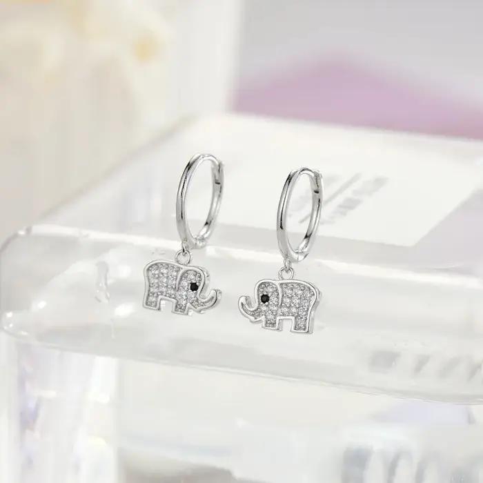 REETI réel 925 en argent Sterling cristal éléphant boucle d'oreille pour les femmes faisant des bijoux cadeau de mariage fiançailles
