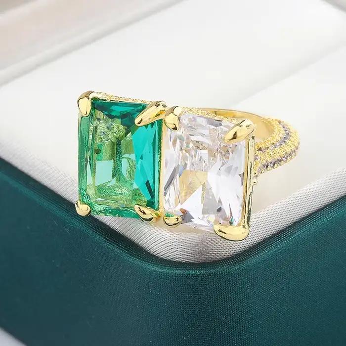 Bague plaquée argent 925 pour femmes, bague en Zircon vert carré brillant de haute qualité, bijoux de fiançailles élégants, cadeau