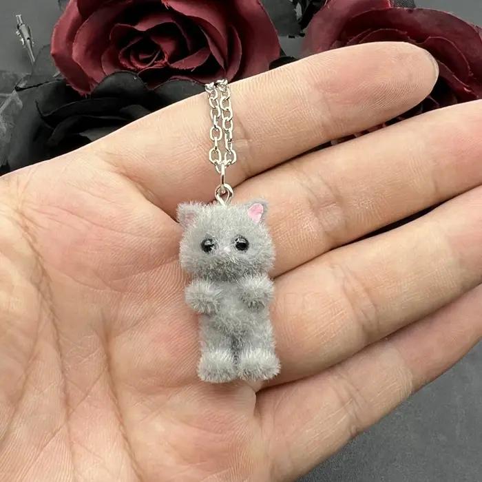 1 pièces 3D dessin animé flocage chat colliers Kawaii collier bague animaux