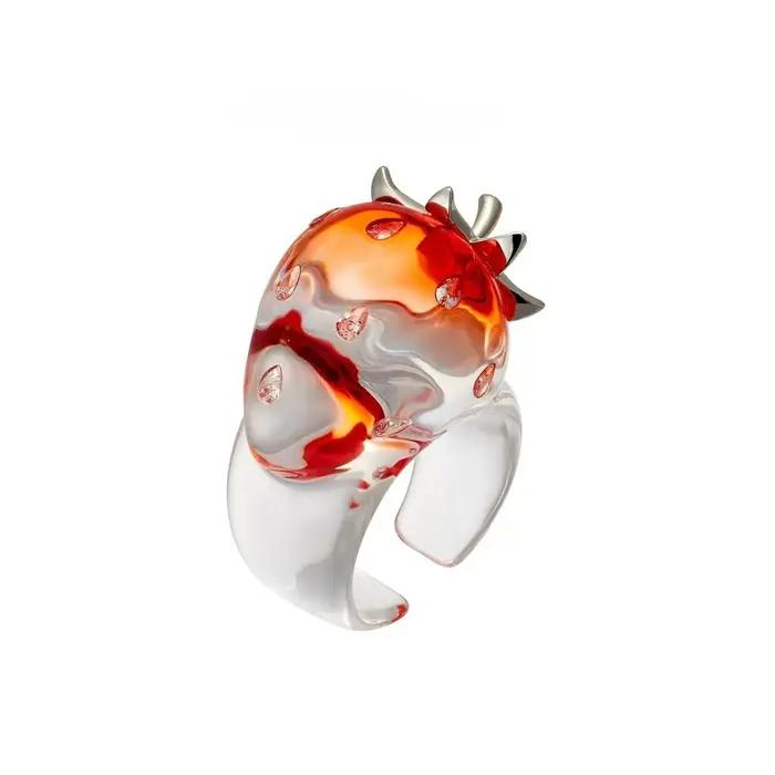 Bague fraise transparente rouge punk design unisexe bagues de cocktail à la mode pour femmes et hommes occasions spéciales fantaisie