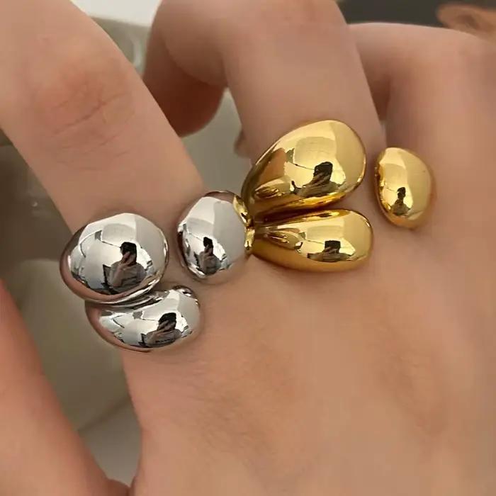 ANENJERY couleur argent asymétrique gouttelettes d'eau anneaux pour femmes Simple mode ouvert bague dorée conception coréenne bijoux