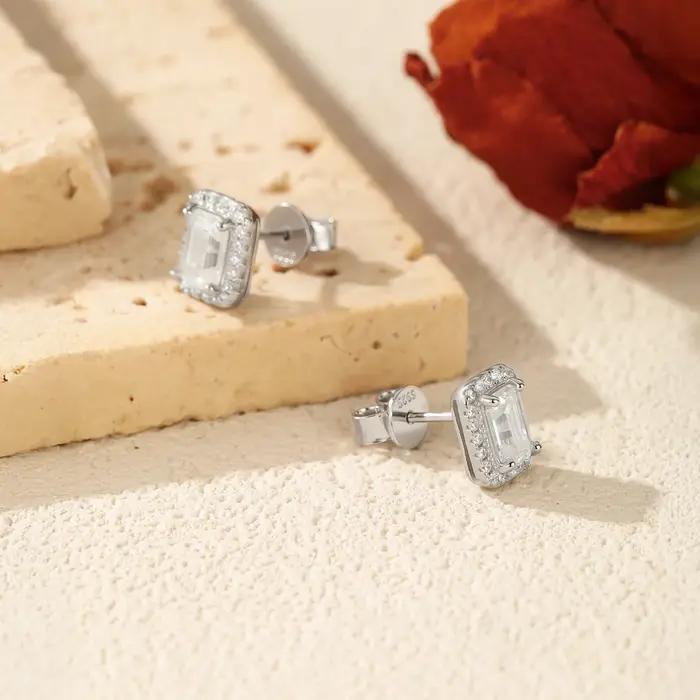 MODIAN classique émeraude coupe Halo boucles d'oreilles 925 en argent Sterling scintillant Moissanite