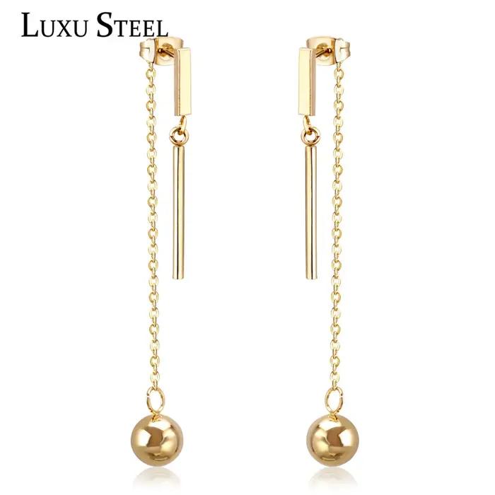 LUXUSTEEL – boucles d'oreilles dorées à la mode pour femmes, pendentifs en forme de boule en acier i