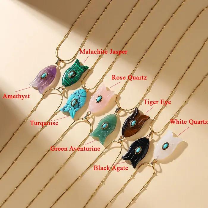Collier en forme de poisson améthyste naturelle Malachite pendentif colliers bohème Mini