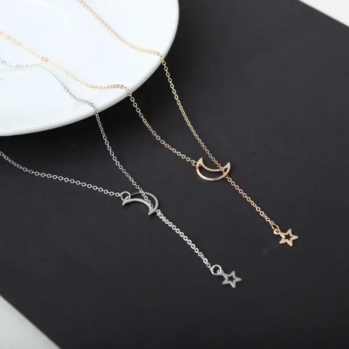 SUMENG 2024 nouveau Simple lune étoile pendentif collier Simple couleur or alliage chaîne à breloques Collares Sautoirs pour les femmes bijoux de mode