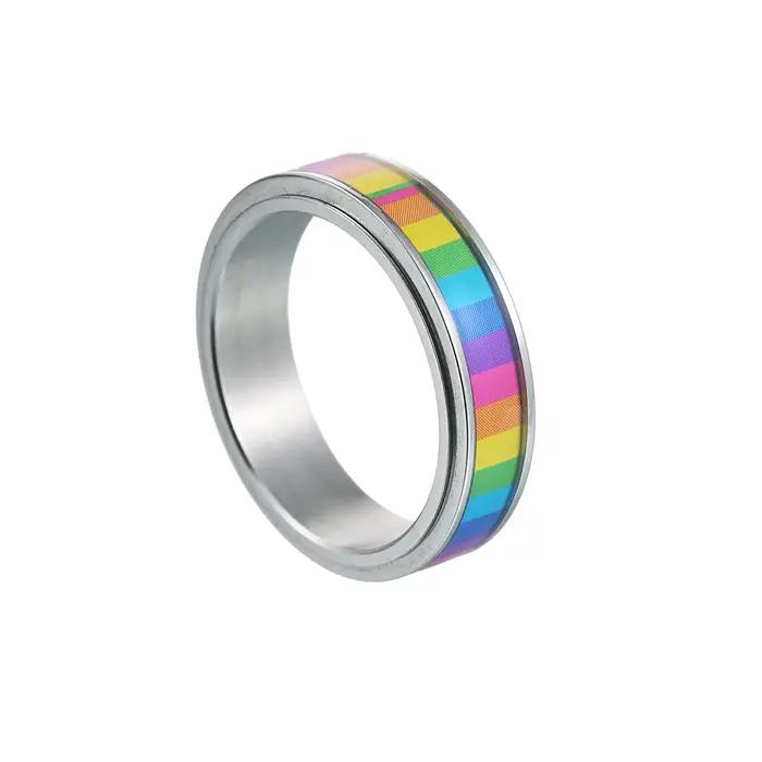 Bague anti-anlande en acier inoxydable pour femme, matiques Fidgets arc-en-ciel, bijoux punk tendanc